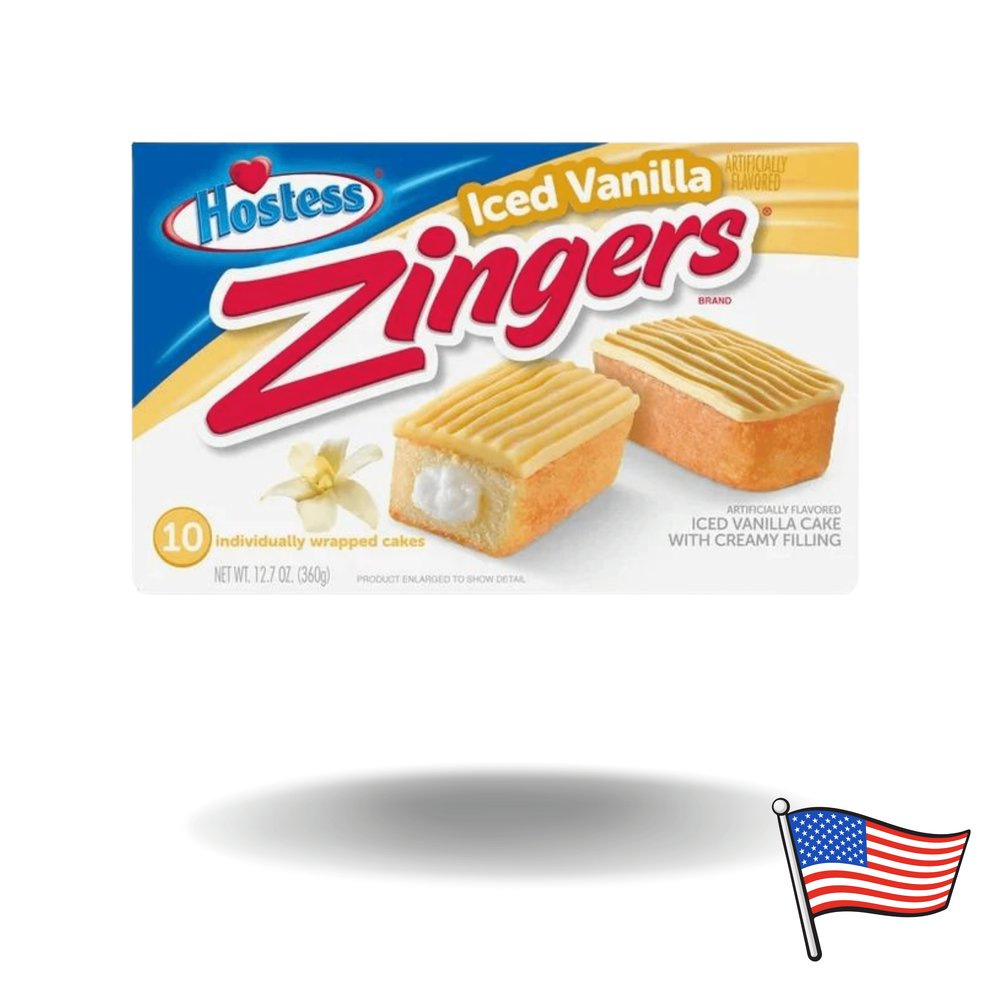 Die Hostess Zingers sind köstliche Vanilleküchlein, überzogen mit einer Zuckergussglasur und gefüllt mit einer cremigen Füllung